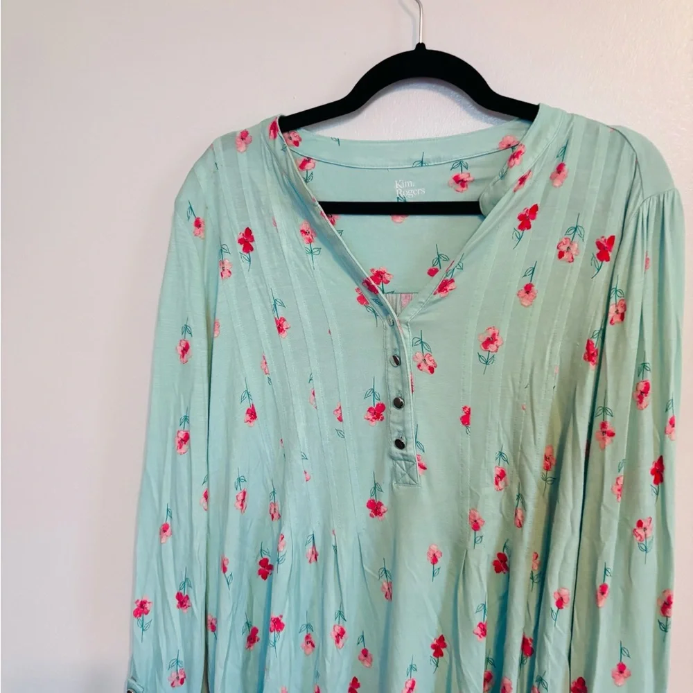 Kim Rogers green long sleeve top with floral print size XL - Picture 2 of 4